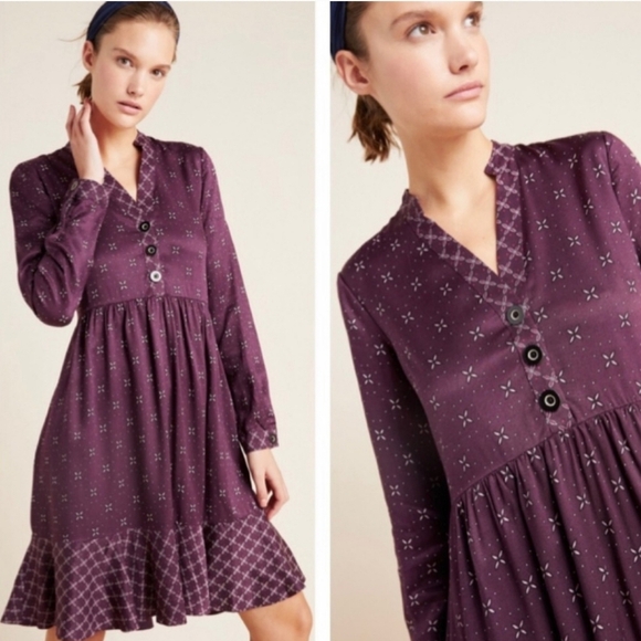 NWT Maeve Anthropologie Gillian Shirt Dress Purple Flounce Hem Size Large - Picture 1 of 12